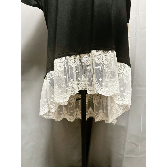 Plus Size 2X Black Stretchy Paper + Tee Lace Hem Top Shirt Soft Curvy Fit - Picture 6 of 10